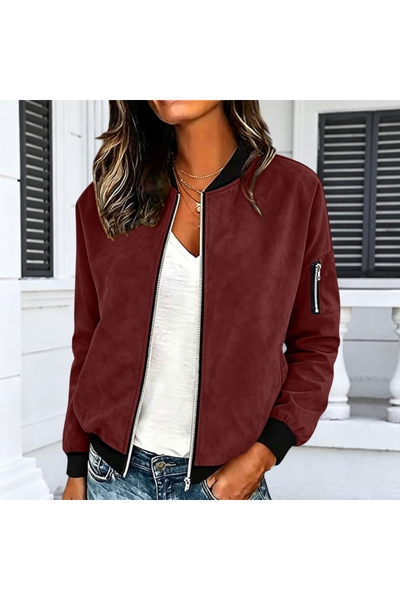 Women Casual Jacket Solid Color Zip Up Long Sleeve Jacket with Ribbed Contrast Panels And Kangaroo Pocket Casual Outerwear Spring Fall Clothes
