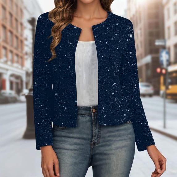 Women Casual Jackets Carnival Clothes For Stylish Metallic Casual Jacket For Long Sleeve Cardigan Open Front Outerwear Loose Fit Lightweight Fall Fashion Navy L
