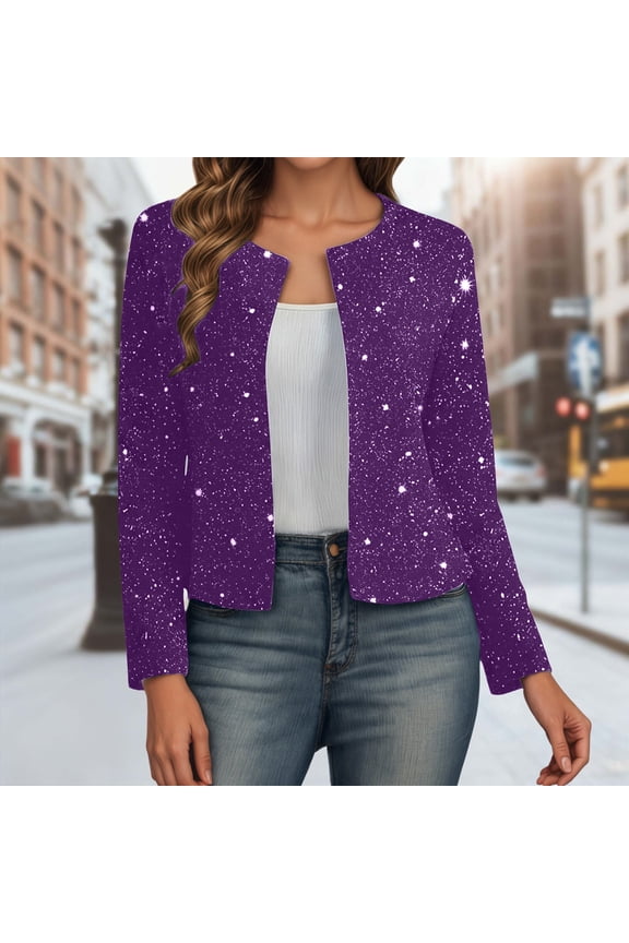 Women Casual Jackets Carnival Clothes For Stylish Metallic Casual Jacket For Long Sleeve Cardigan Open Front Outerwear Loose Fit Lightweight Fall Fashion Purple S