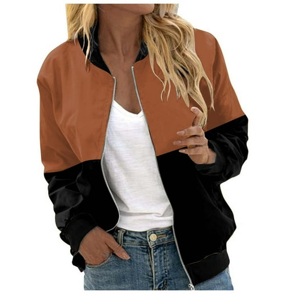 Women Casual Jackets Floral Print Long Sleeve Zip Up Bomber Jackets Fall Winter Collar Lightweight Loose Outerwear Coat Z003-Orange L