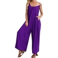 thumbnail image 1 of Women Casual Jumpsuits Summer Sleeveless Loose Jumpsuit Shoulder Strap Adjustable Long Pants Rompers with Pockets Purple L, 1 of 6