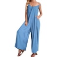 thumbnail image 1 of Women Casual Jumpsuits Summer Sleeveless Loose Jumpsuit Shoulder Strap Adjustable Long Pants Rompers with Pockets Sky Blue 2XL, 1 of 6
