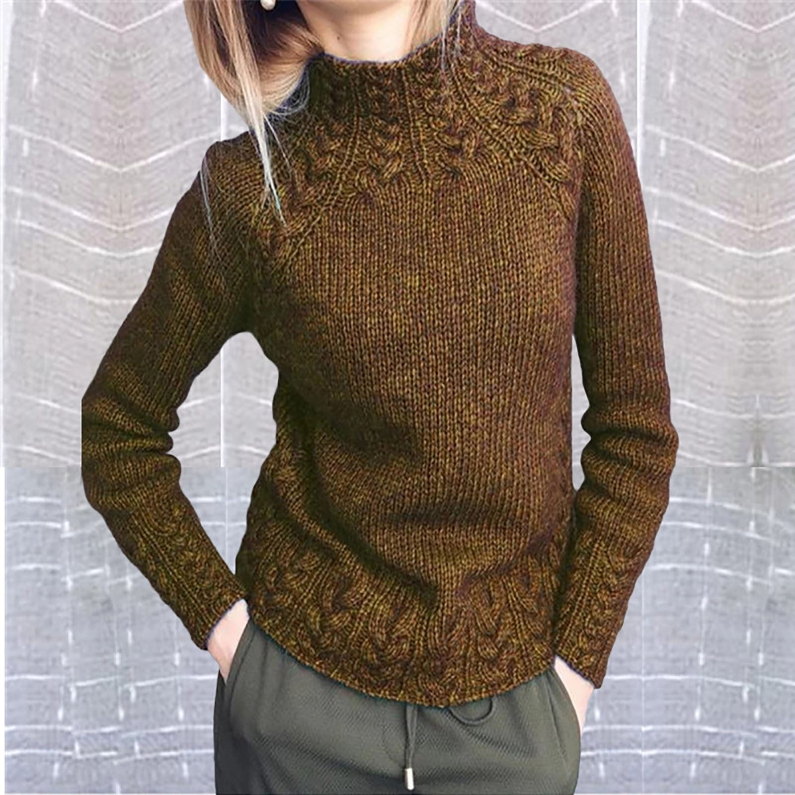 Knitted Pullover Sweaters for Women Long Sleeve Cable Knit Mock