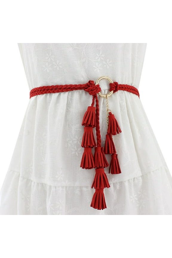 Women Casual Knotted Braided Belt Fringe Waist Cord Belt