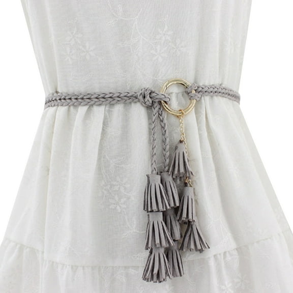 Women Casual Knotted Braided Belt Fringe Waist Cord Belt