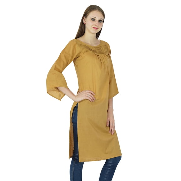 Women Casual Kurta Indian Ethnic Cotton Kurti Designer Tunic Solid Top Dress