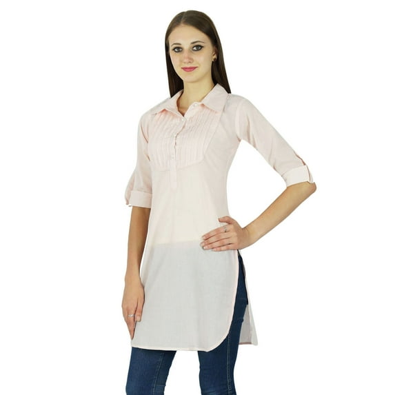 Women Casual Kurta Indian Ethnic Cotton Kurti Tunic Designer Solid Top Dress