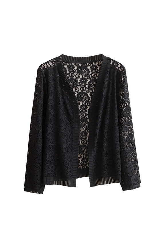 Women Casual Lace Crochet Cardigan Short Sleeve Sheer Cover Up Jacket Ruffle Open Front Blouse Tops Summer Kimono Cardigans