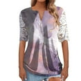 Women Casual Lace Floral Printed Short Sleeve V Neck Loose Fit T Shirts