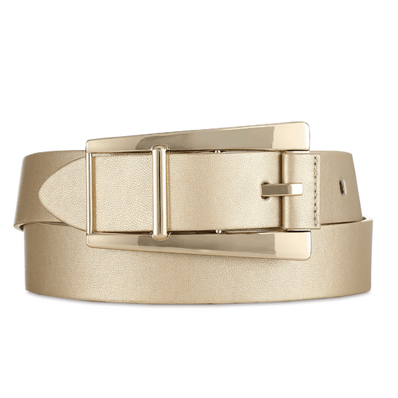 Women Casual Leather Gold Belt for Jeans Pants, Fashion Ladies Girls Gold Faux Leather Waist Belt