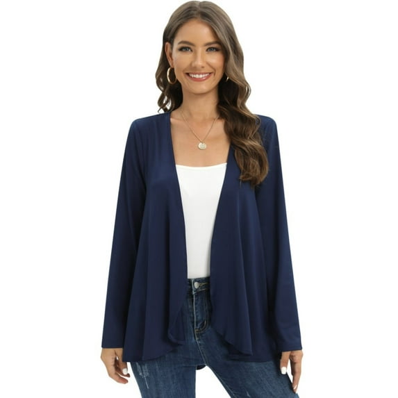 Women Casual Lightweight Cardigans Solid Color Long Sleeve S - Plus Size Open Front Milk Silk Cardigan Coat (Not Sweater)