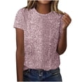thumbnail image 1 of Sequin Tops for Women Sparkly Glitter Crew Neck Short Sleeve Tees Shirts Summer Casual Loose Pullover T-Shirt, 1 of 5