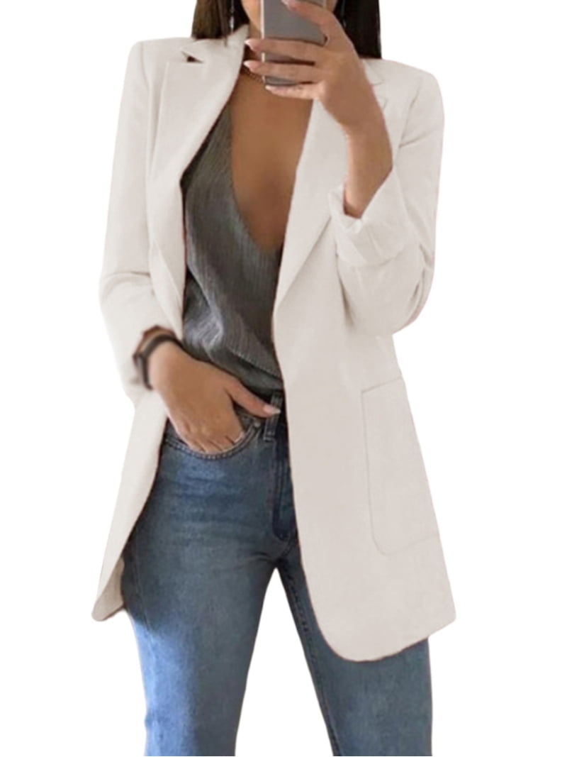 Women Casual Long Sleeve Blazer Open Front Lapel Work Office