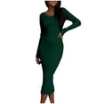 thumbnail image 1 of Women Casual Long Sleeve Bodycon Knit Sweater Dress Crew-Neck Slim Fit Mid Long Dress Basic Solid Color Dresses, 1 of 7