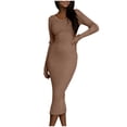 thumbnail image 1 of Women Casual Long Sleeve Bodycon Knit Sweater Dress Crew-Neck Slim Fit Mid Long Dress Basic Solid Color Dresses, 1 of 7
