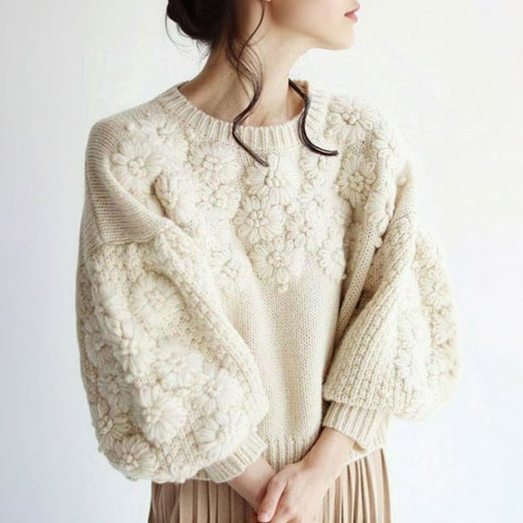 Women Casual Long Sleeve Crew Neck Pullover Sweater Fitted Women's Beige Sweater Warm Fuzzy Sweaters for Women