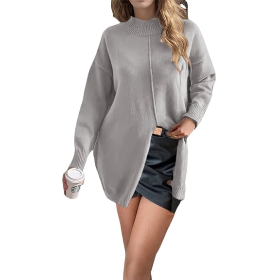 Women Casual Long Sleeve Crew Neck Pullover Top Sweater Loose Fit Long Grey Sweaters Soft Womens Holiday Sweater