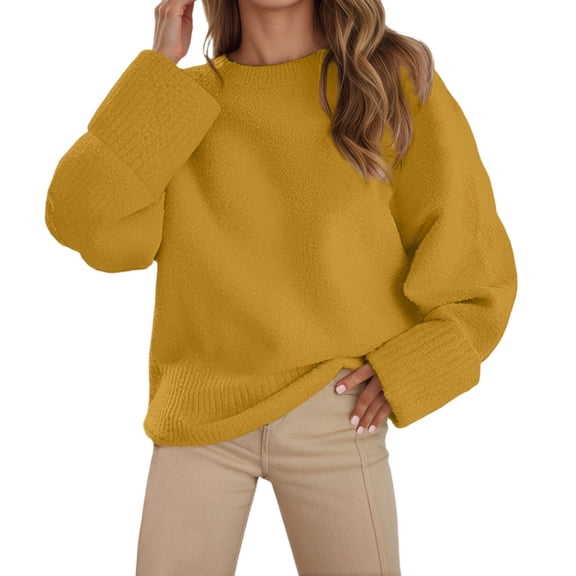 Women Casual Long Sleeve Crew Neck Pullover Top Sweater Oversized Loose Gold Sweater Women Warm Woman Sweaters