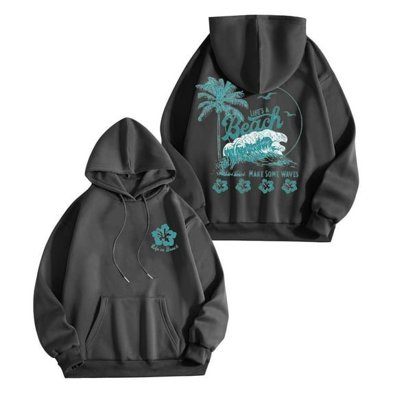 Women Casual Long Sleeve Hoodies Hawaii Print Lightweight Loose Fit Pullover Tops Crewneck Y2K Fall Sweatshirts