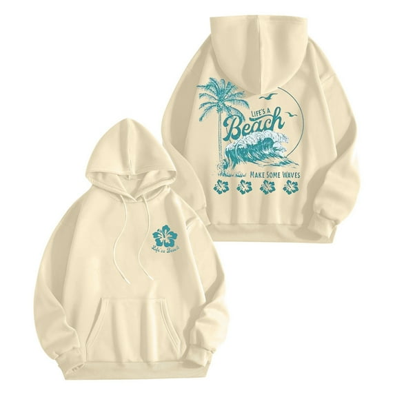 Women Casual Long Sleeve Hoodies Hawaii Print Lightweight Loose Fit Pullover Tops Crewneck Y2K Fall Sweatshirts
