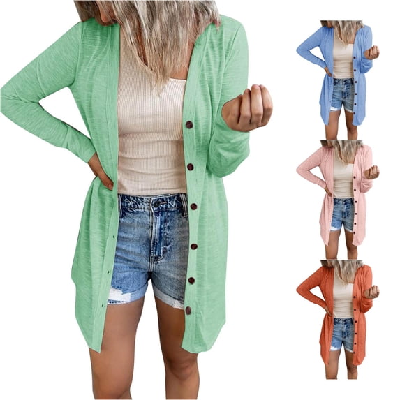 Women Casual Long Sleeve Knitted Open Front Button Down Soft Loose Elegant Cardigan Blouse Lightweight Coat Cardigan Sweater L