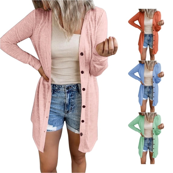 Women Casual Long Sleeve Knitted Open Front Button Down Soft Loose Elegant Cardigan Blouse Lightweight Coat Cardigan Sweater L