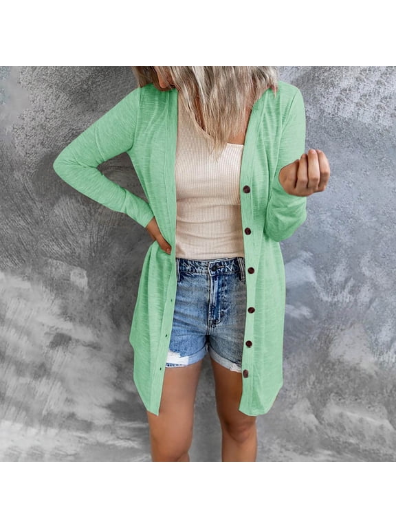 Women Casual Long Sleeve Knitted Open Front Button Down Soft Loose Elegant Cardigan Blouse Lightweight Coat Cardigan Long Sleeve Cardigans for Women Womens Cardigan Petite Womens Open Front Womens