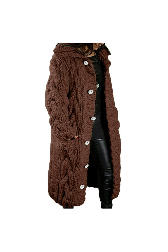 Women Casual Long Sleeve Knitted Open Front Fashion Loose Elegant Warm Sweater Pocket Single Breasted Long Sleeves Coat