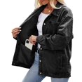thumbnail image 1 of Women Casual Long Sleeve Lapel Button Outerwear Loose Boyfriend Style Jacket Fashion Denim Jacket Black & Grey L, 1 of 9