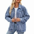 thumbnail image 1 of Women Casual Long Sleeve Lapel Button Outerwear Loose Boyfriend Style Jacket Fashion Denim Jacket Light Blue M, 1 of 10