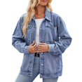 thumbnail image 1 of Women Casual Long Sleeve Lapel Button Outerwear Loose Boyfriend Style Jacket Fashion Denim Jacket Light Blue S, 1 of 9