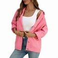 thumbnail image 1 of Women Casual Long Sleeve Lapel Button Outerwear Loose Boyfriend Style Jacket Fashion Denim Jacket Pink L, 1 of 9