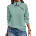 thumbnail image 1 of Women Casual Long Sleeve Pullover Top Asymmetric Zipper Turtleneck Loose Fit Solid Color Soft Warm Daily Wear Fashion Ladies Sweatshirt Green XL, 1 of 6