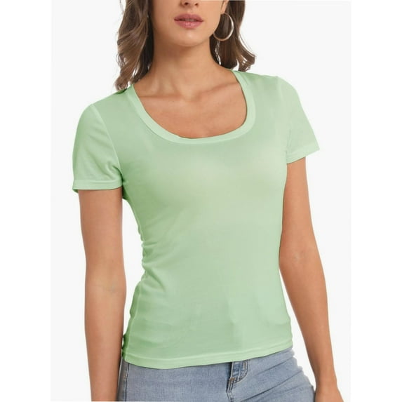 Women Casual Long Sleeve Slim Scoop Neck Fit T Shirts Basic Tee Tops Crew