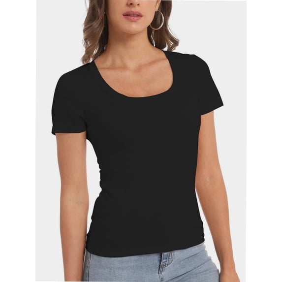 Women Casual Long Sleeve Slim Scoop Neck Fit T Shirts Basic Tee Tops Crew