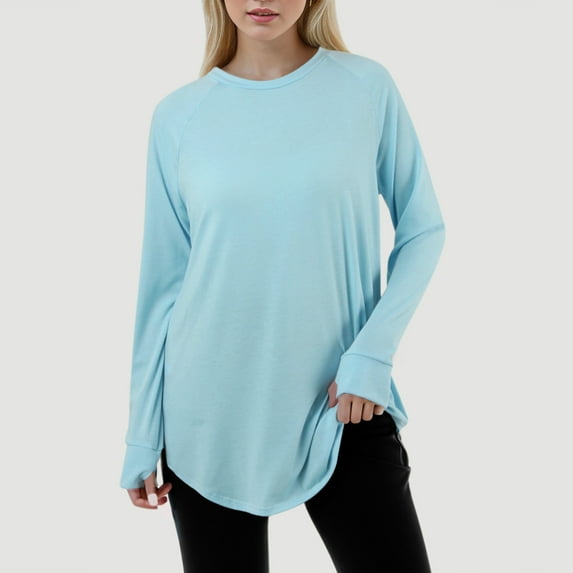 Trendy Women's Casual Solid Loose Fit Round Neck Long Sleeve Raglan Sleeve T-Shirt Top for Everyday Wear and Style