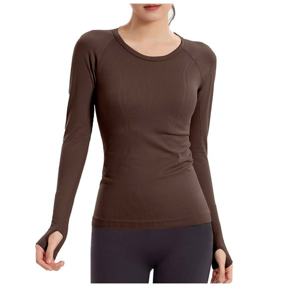 Women Casual Long Sleeve Tshirts Workout Slim Crewneck Pullover Tight Shirts Basic Lightweight Fall Winter Tops With Thumb Hole