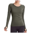 thumbnail image 1 of Women Casual Long Sleeve Tshirts Workout Slim Crewneck Pullover Tight Shirts Basic Lightweight Fall Winter Tops With Thumb Hole, 1 of 5