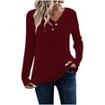 thumbnail image 1 of Women Casual Long Sleeve Tunic Tops V-Neck T Shirts Criss Cross Ribbed CasualTee Slim Fitted Spring Blouse, 1 of 5