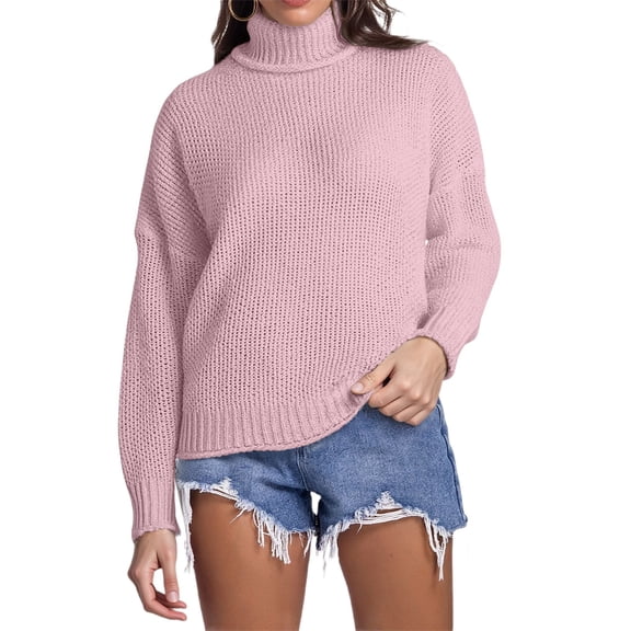 Women Casual Long Sleeve Turtleneck Pullover Sweaters Loose Fit Pink Sweaters Women Soft Winter Sweaters for Women