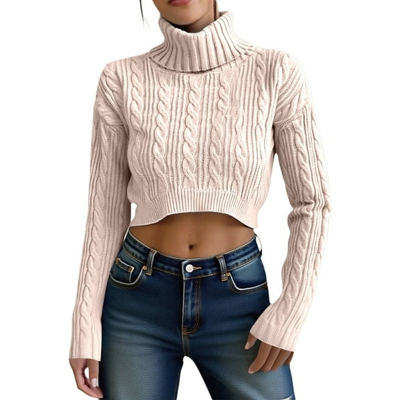 Women Casual Long Sleeve Turtleneck Pullover Top Sweater Cropped Pink Sweater Soft Fuzzy Sweaters for Women