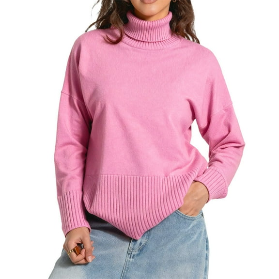Women Casual Long Sleeve Turtleneck Sweaters Pullover Oversized Loose Pink Sweater Women Soft Womens Fashion Sweaters