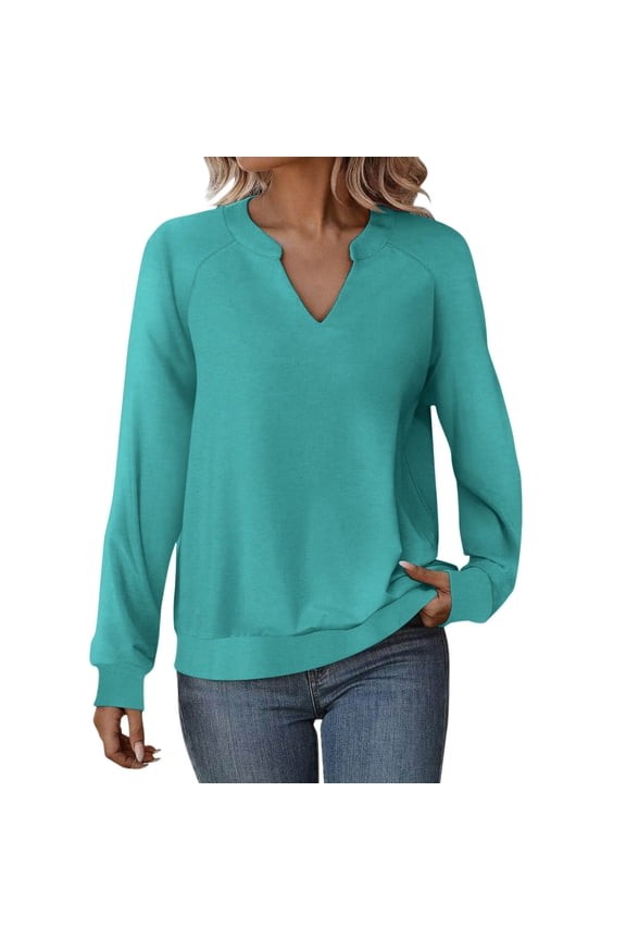 Women Casual Long Sleeve V Neck Sweatshirts Cute Loose Fit Lightweight Pullover Tops