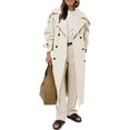 thumbnail image 1 of Women Casual Long Trench Coat with Lapel Collar Solid Color Double Breasted Loose Fit with Belt, 1 of 4