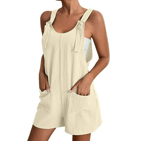 Women Casual Loose Bib Overalls Shorts Solid Sleeveless Suspender Baggy Short Jumpsuit Romper Shortalls with Pockets