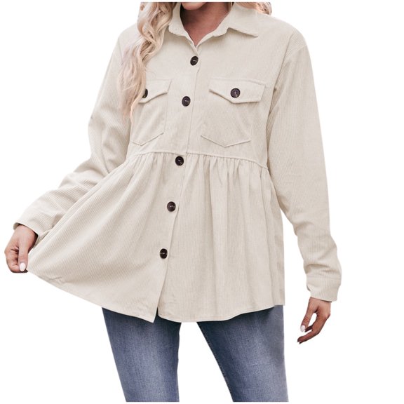 Women Casual Loose Button Down Shirt Long Sleeve Solid Color Top Stylish Comfortable Blouse Wear Tunic