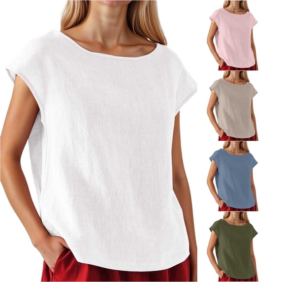Women Casual Loose Fashion Short Sleeve T Shirt Solid Color Round Neck Tee Top Casual Short Sleeve Women T Shirt Comfy Summer Shirts