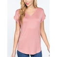 thumbnail image 1 of Women Casual Loose Fit V-Neck Cuff Dolman Sleeve Drop Shoulder Jersey T-shirts Top, 1 of 5