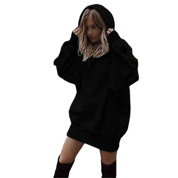 Women Casual Loose Hoodies Plus Size Winter Sport Pullover Sweatshirt Tops With Long Sleeve Pocket Drawstring Solid Color Plus Size Tunic Blouse Tops