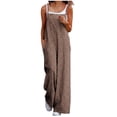 thumbnail image 1 of Women Casual Loose Jumpsuit Printed Pockets Sleeveless Back Strap Jumpsuit Coffee XXXL, 1 of 5